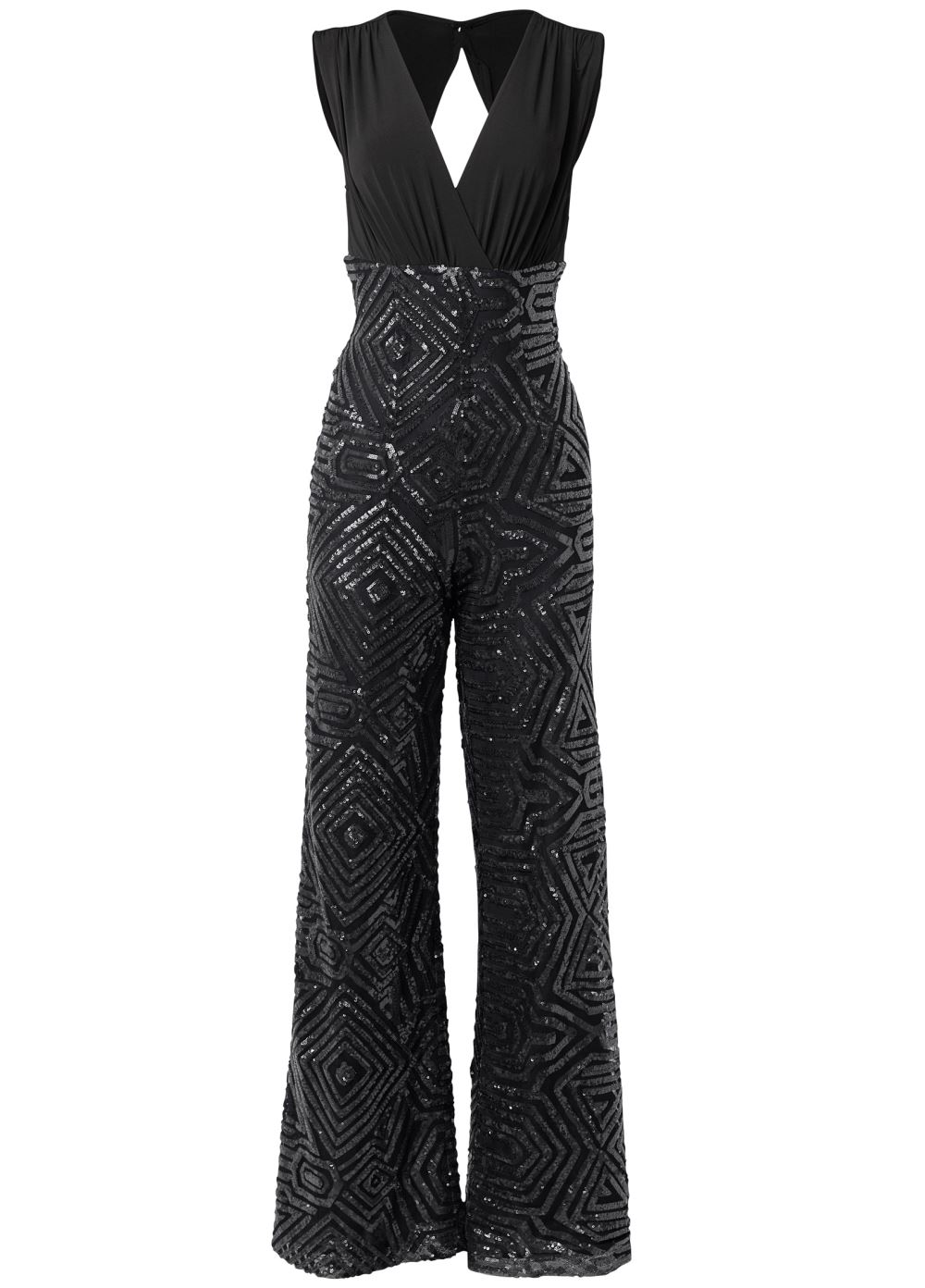 Venus Sequin Surplice Jumpsuit in Black