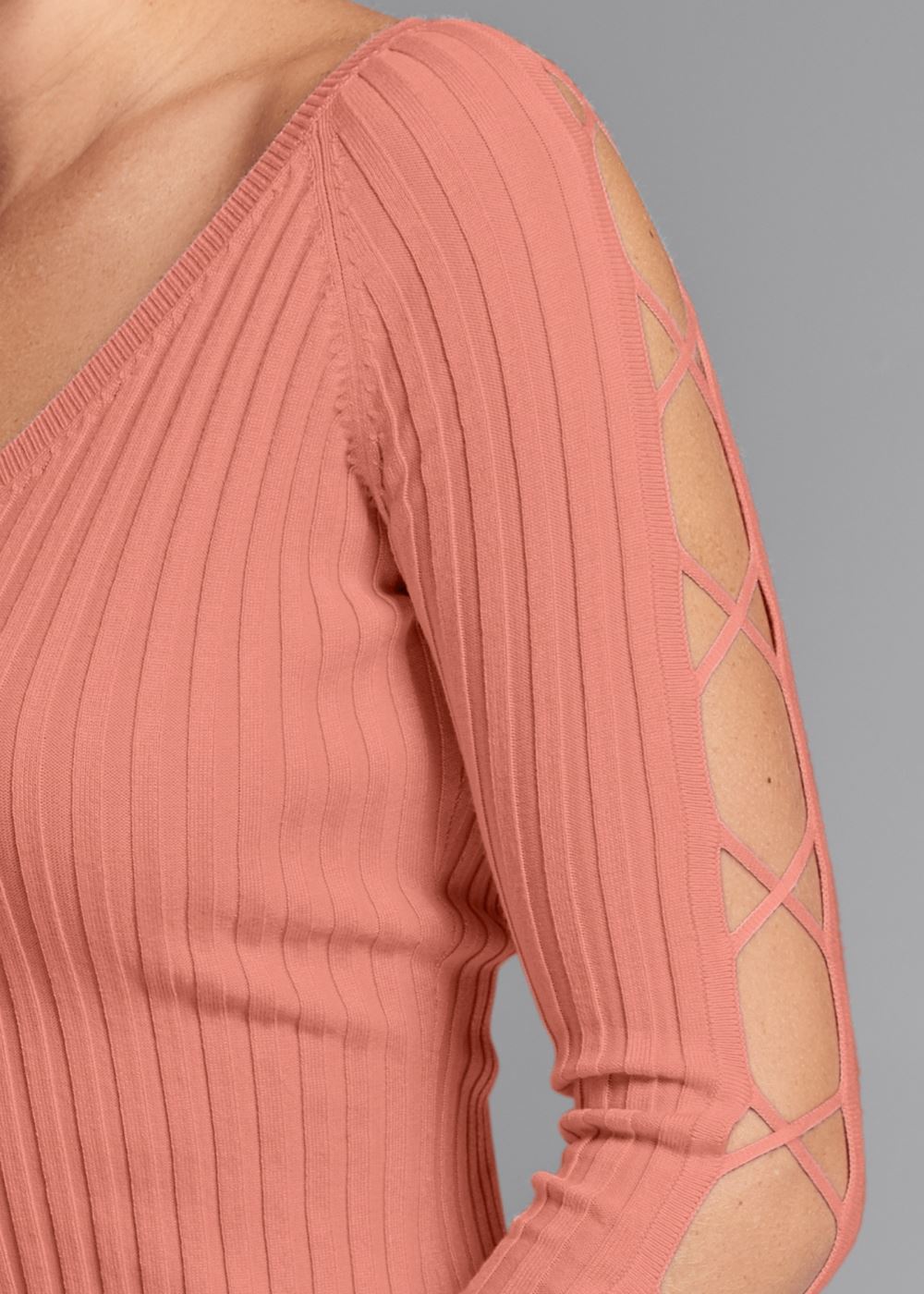 Venus VENUS | Sleeve Detail Sweater in Coral