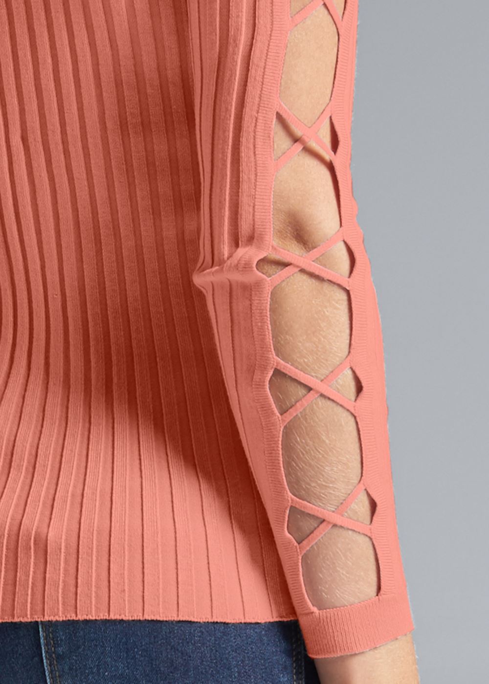 Venus VENUS | Sleeve Detail Sweater in Coral
