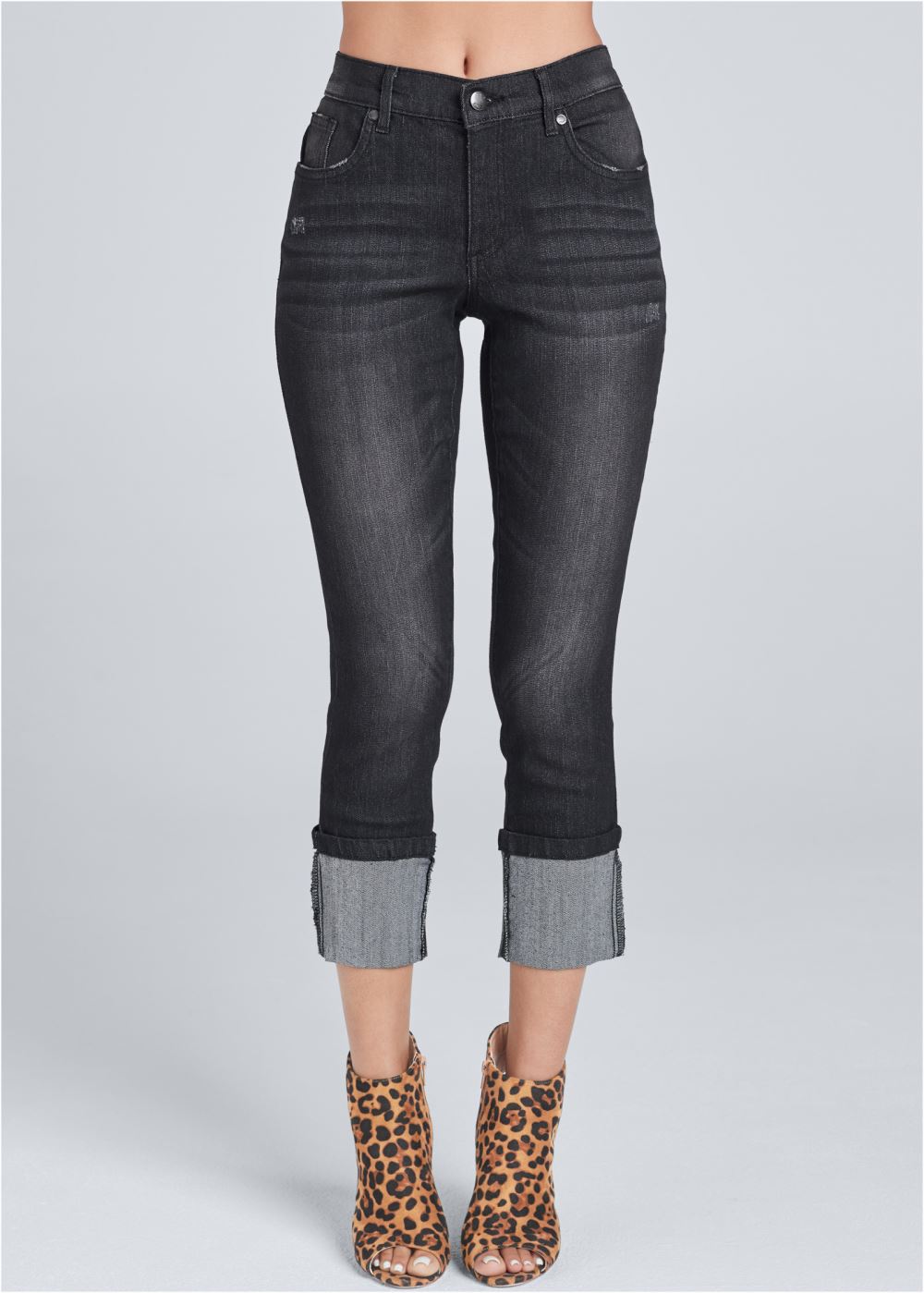 Venus Cropped Cuff Jeans in Black
