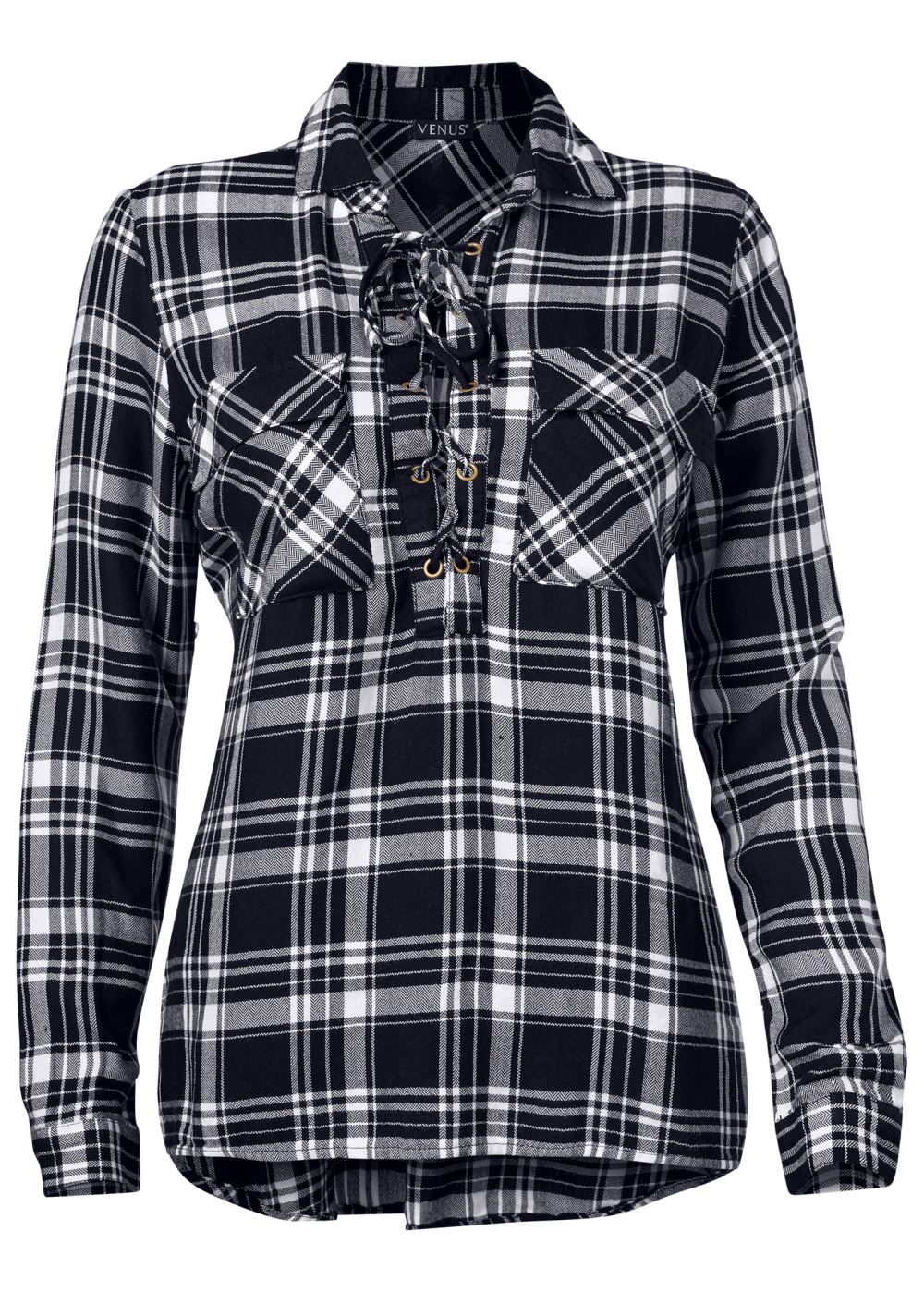 Venus Plaid Lace-Up Top in Black Multi