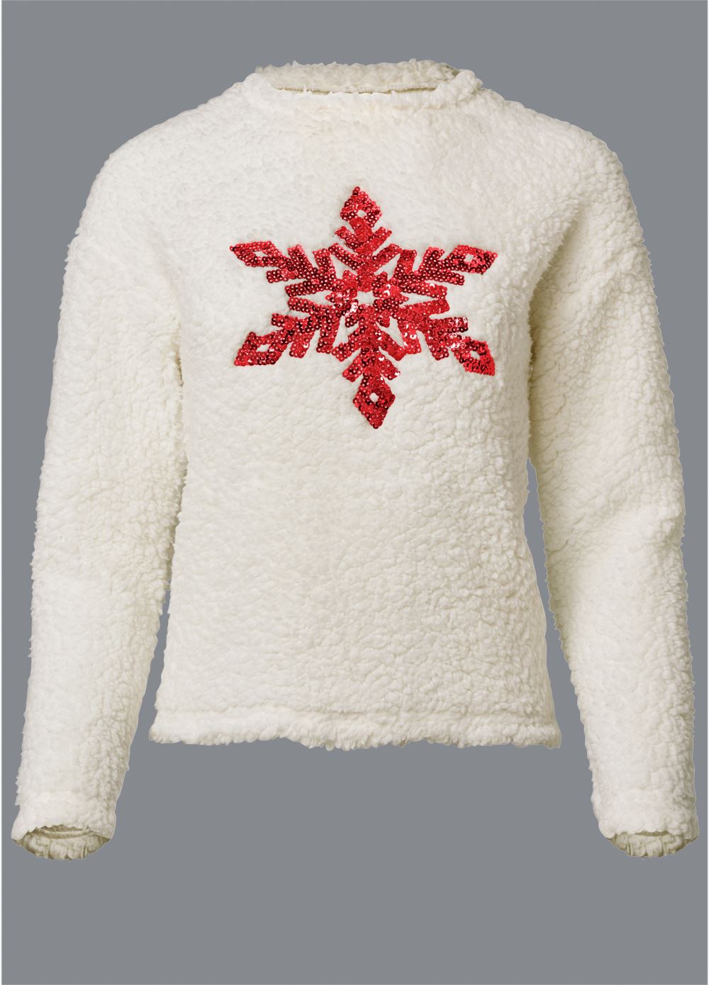 Venus Snowflake Sherpa Sweatshirt in White & Red