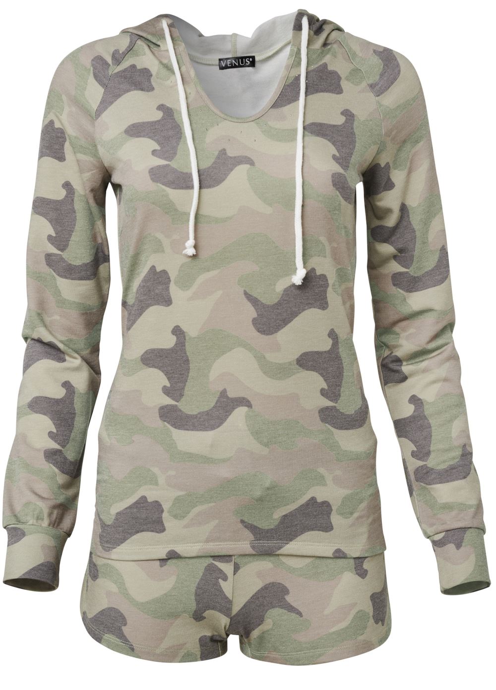 Venus Lounge Hoodie Shorts Set in Green Multi