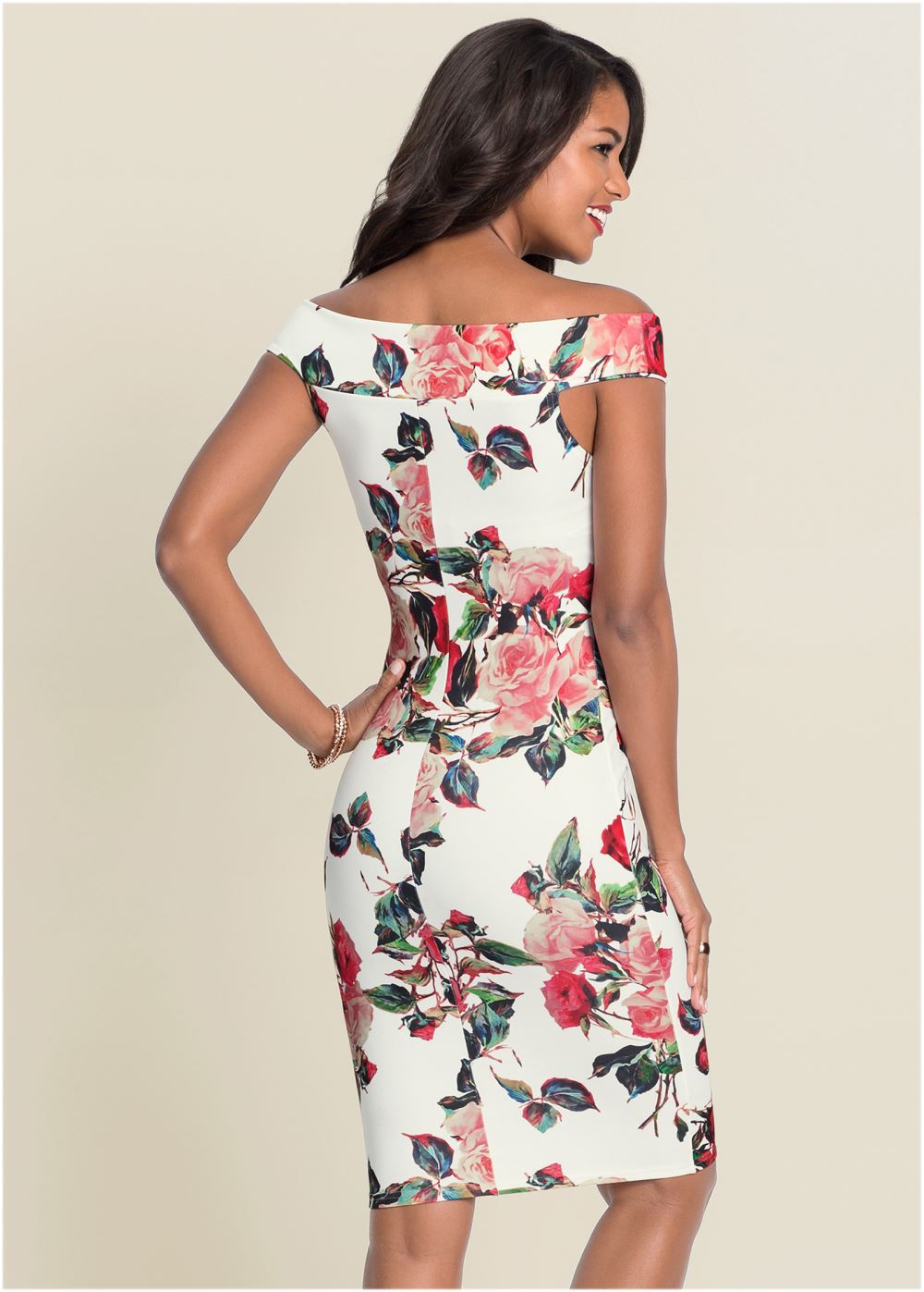Venus Floral Bodycon Dress - White Multi