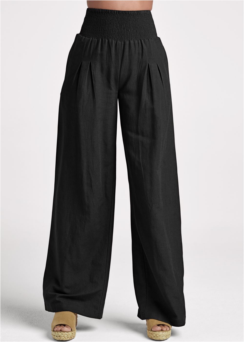 Venus Smocked Waist Wide Leg Pants in Black