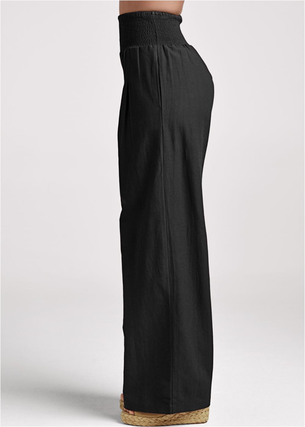 Venus Smocked Waist Wide Leg Pants in Black