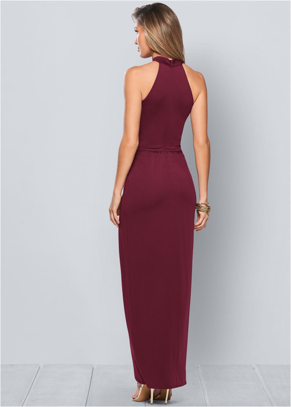 Venus Long Drape Dress - Wine