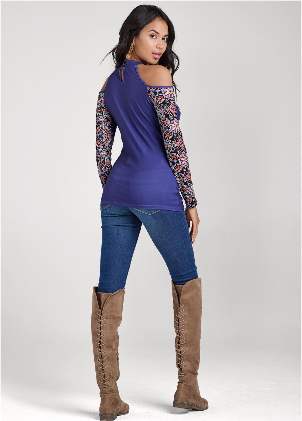 Venus Paisley Cold-Shoulder Top in Blue Multi