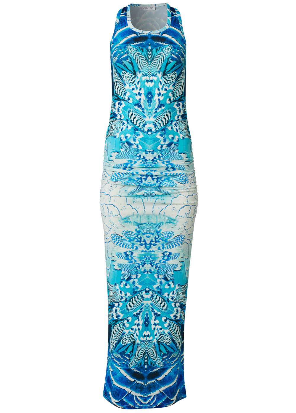 Venus Ruched Printed Maxi Dress - Blue Multi