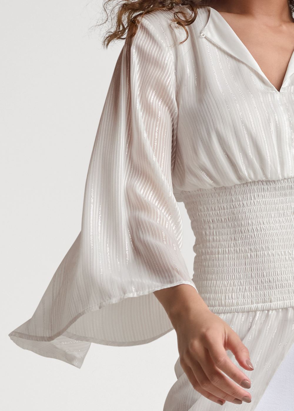 Venus Bell Sleeve Maxi Top in White Multi