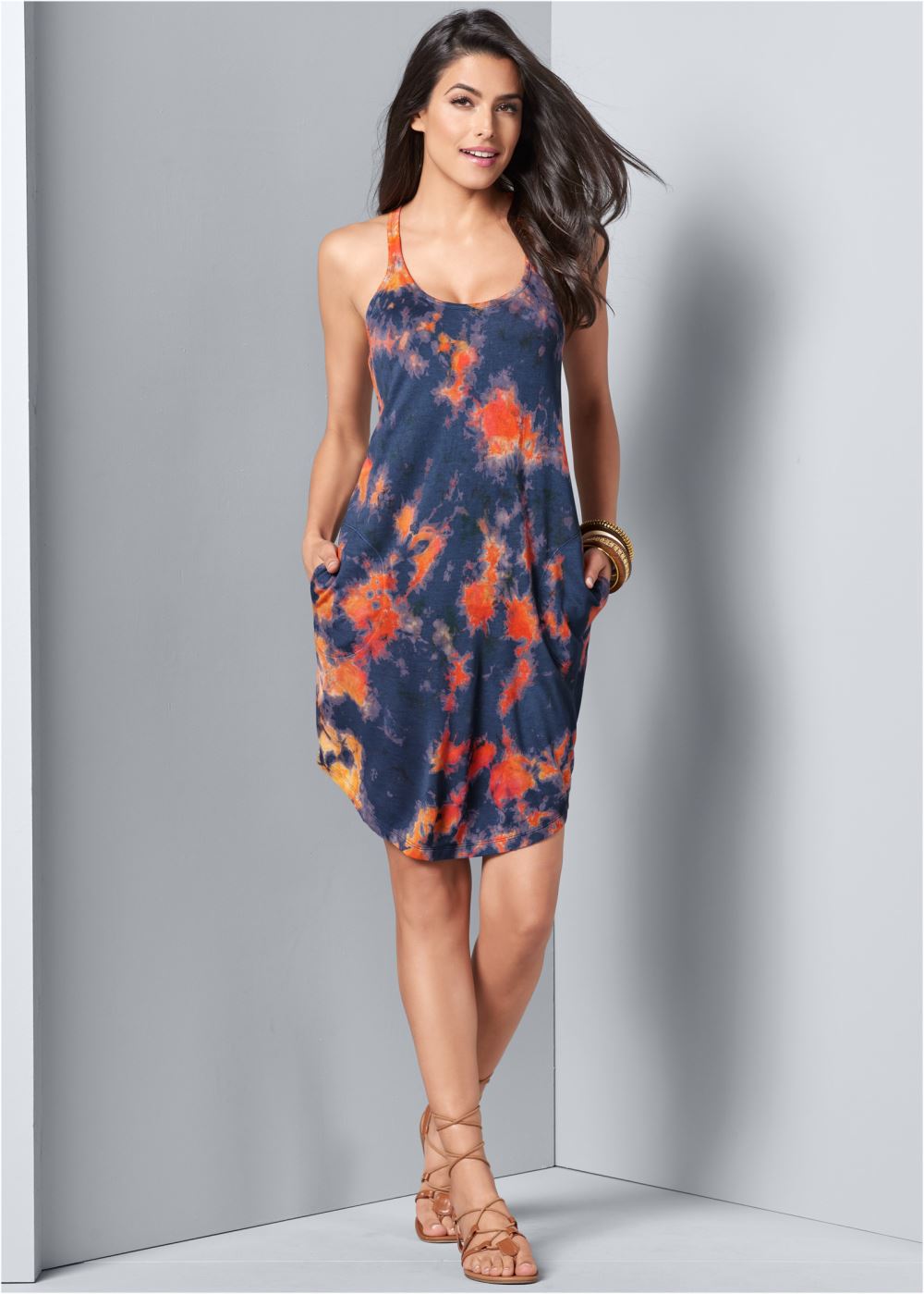 Venus Tie-Dye Tank Dress in Blue Multi