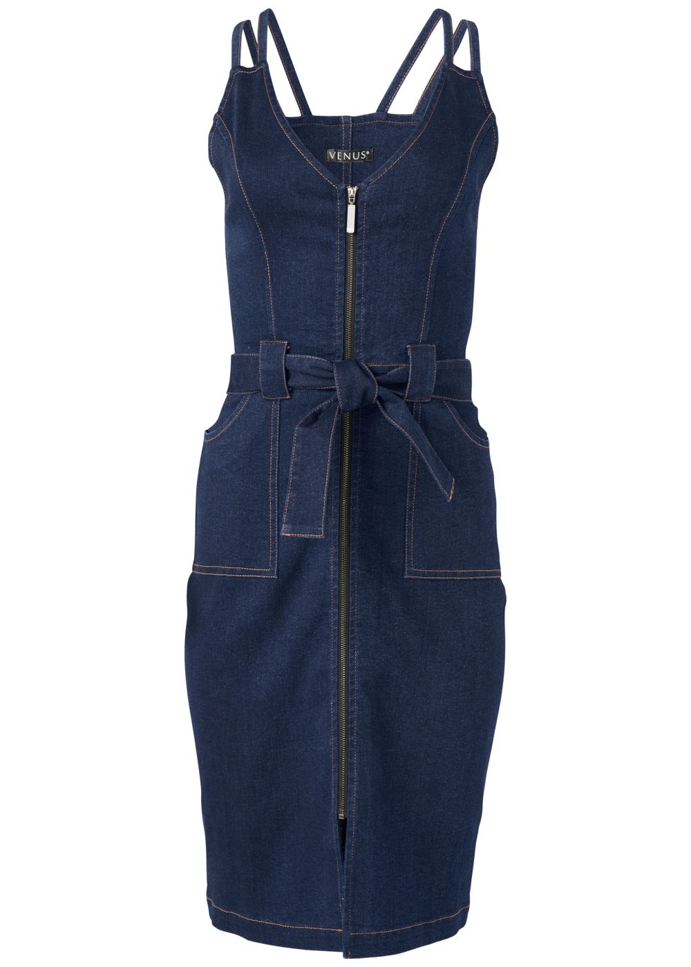 Venus Denim Dress With Zipper - Dark Wash