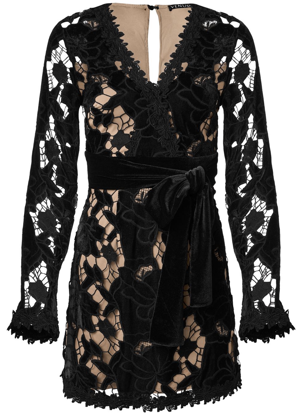 Venus Velvet Lace Dress - Black