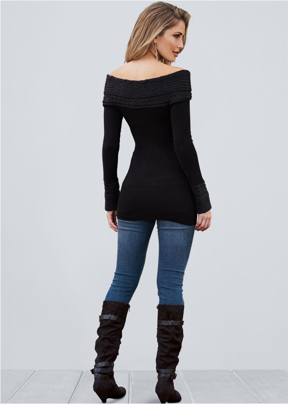 Venus VENUS | Cable Detail Tunic Sweater in Black