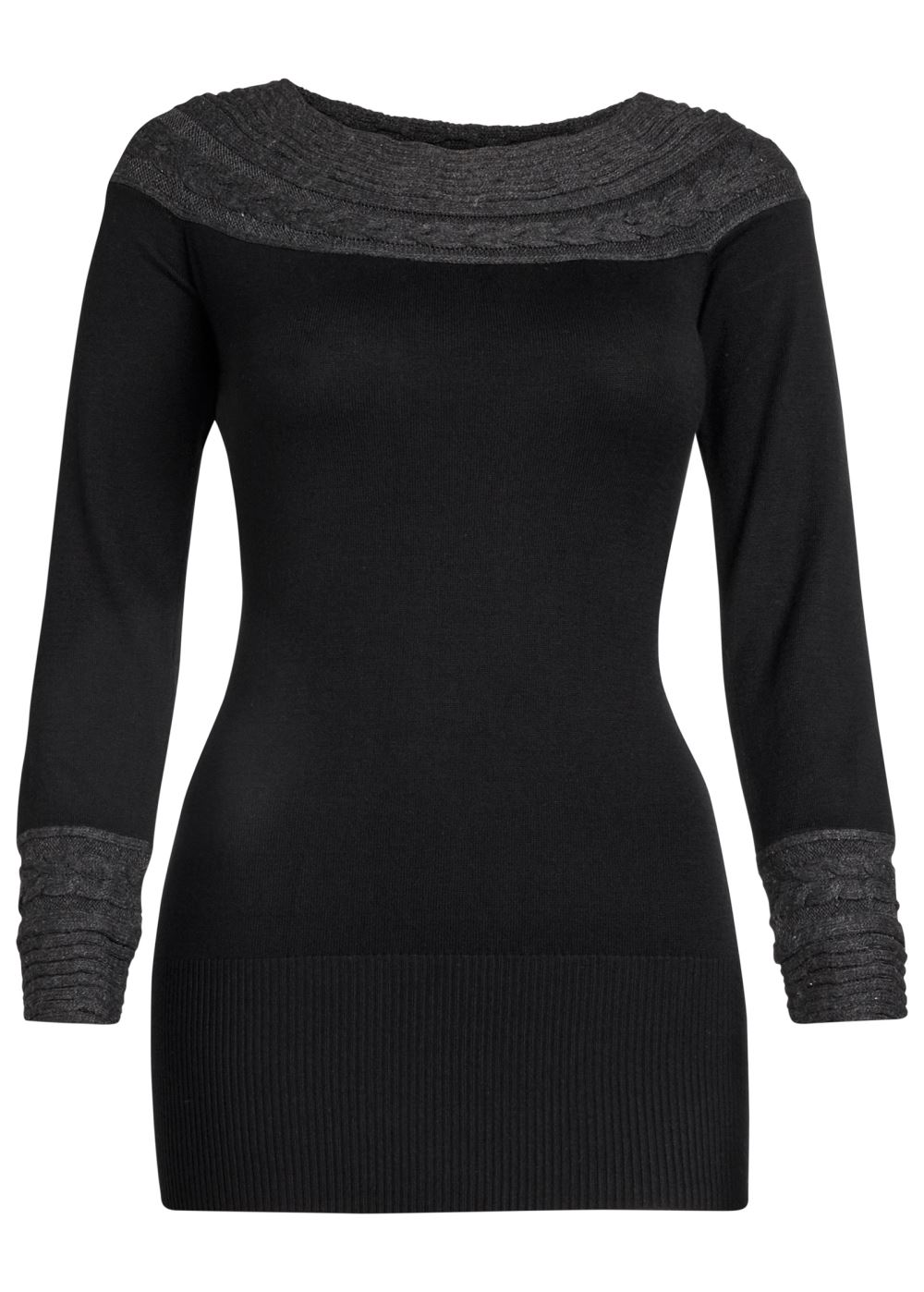 Venus VENUS | Cable Detail Tunic Sweater in Black