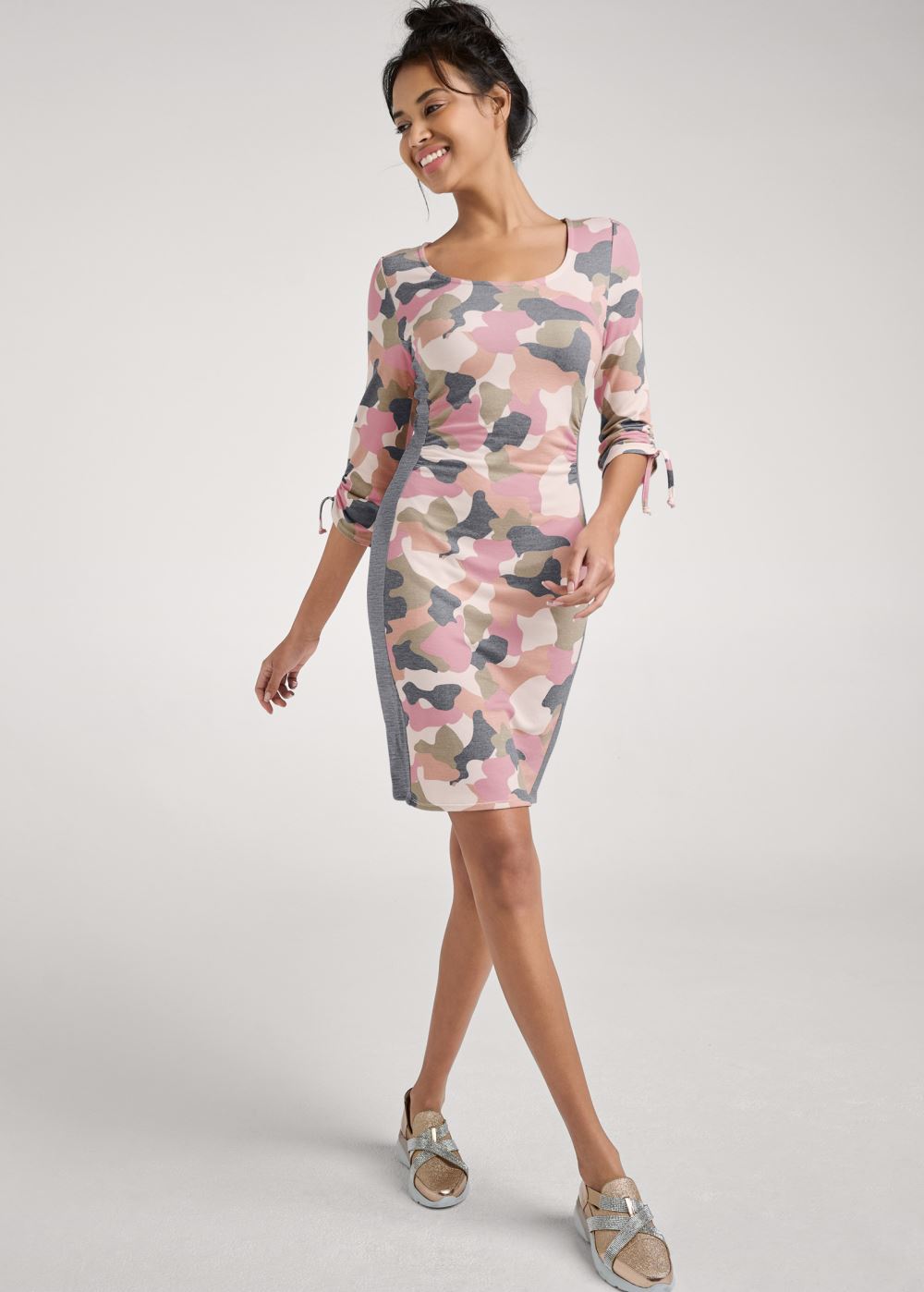 Venus Camo Color Block Dress in Brown Multi