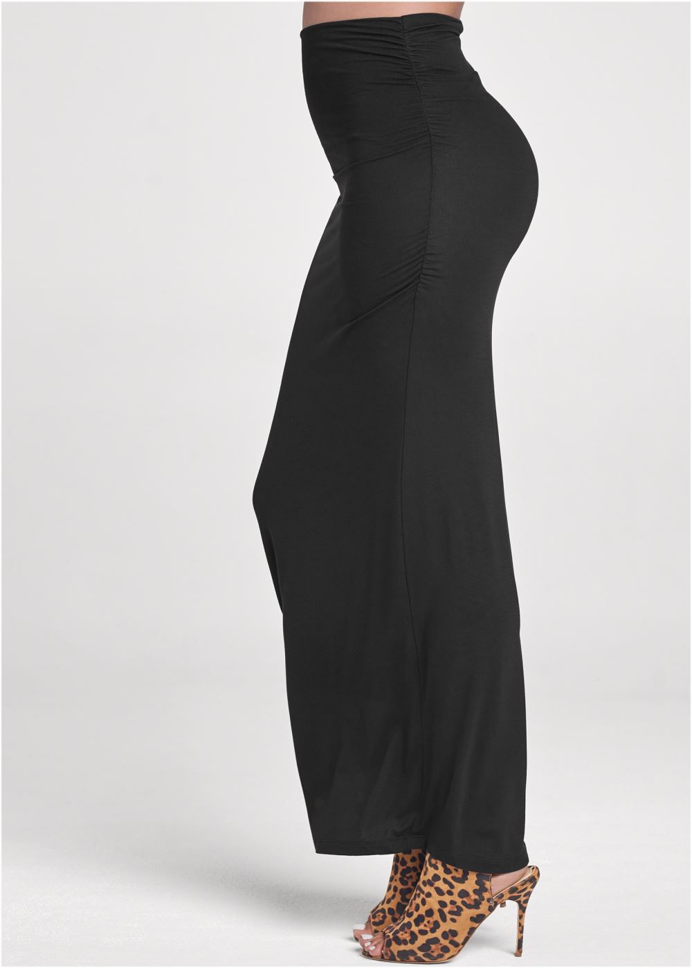 Venus Black GATHERED WAIST LONG SKIRT