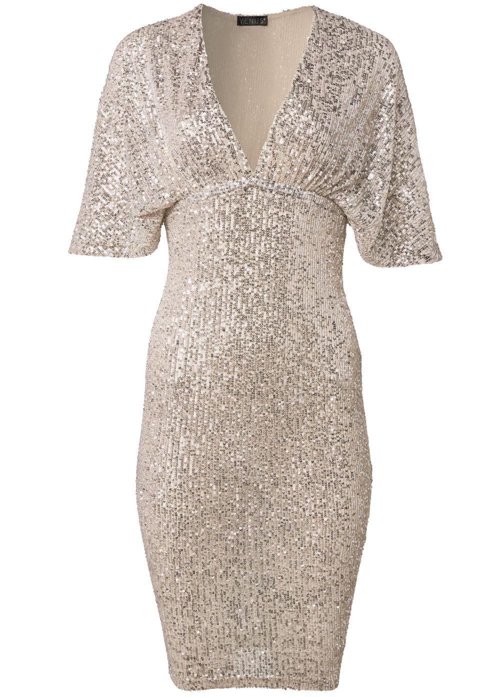 Venus Deep-V Sequin Short Dress - Champagne