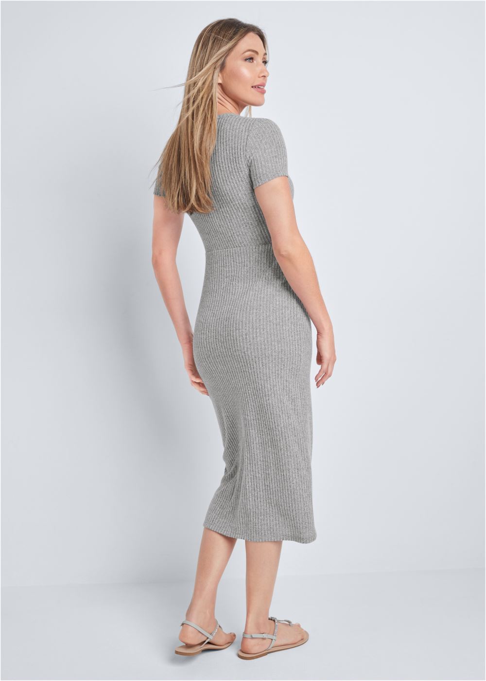Venus Brushed Rib Knot Lounge Dress in Heather Grey