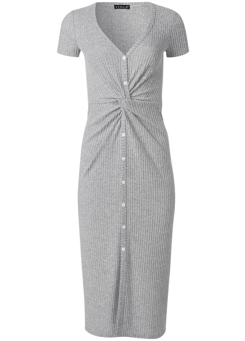 Venus Brushed Rib Knot Lounge Dress in Heather Grey
