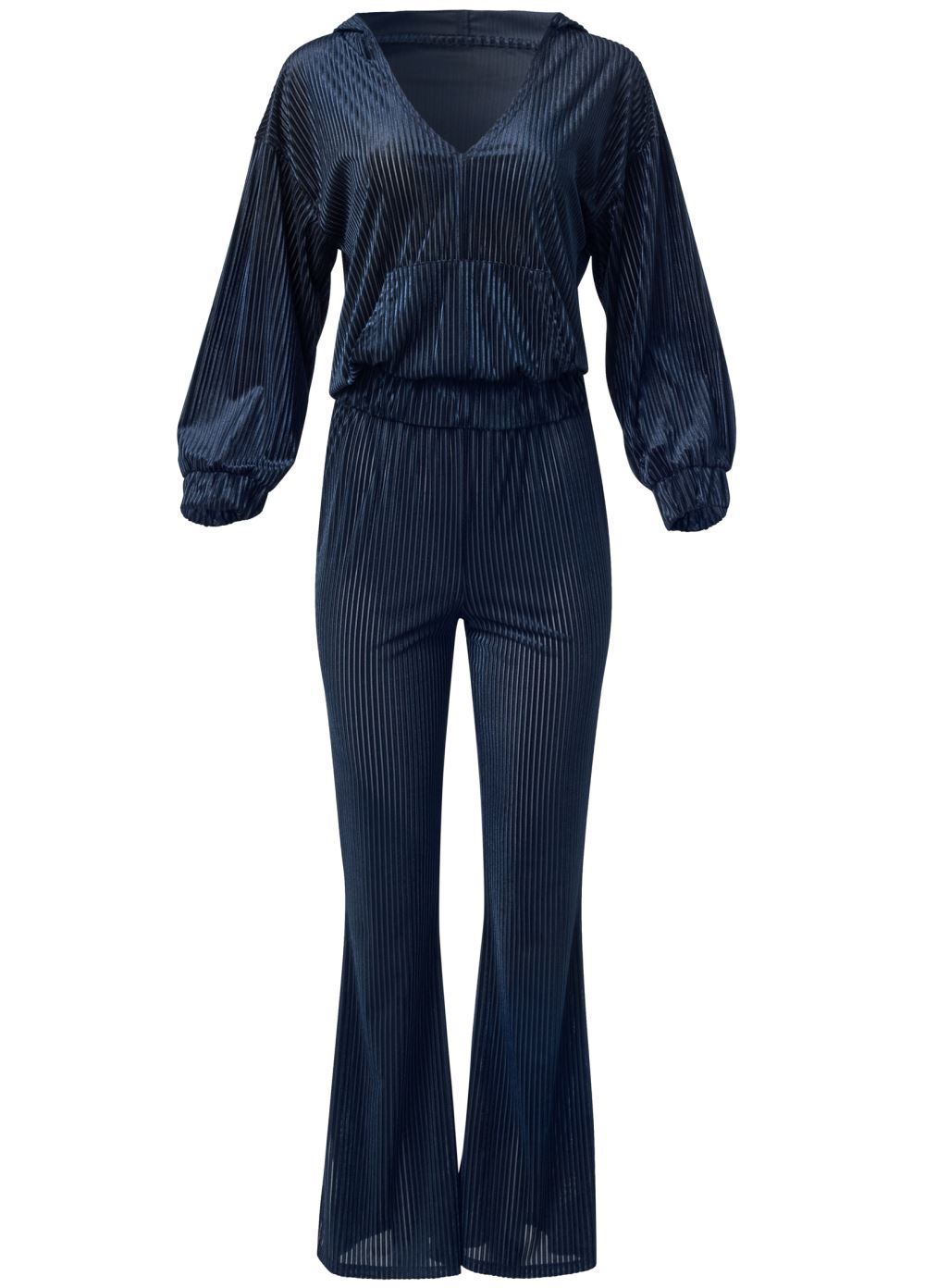 Venus Ribbed Velvet Pant Set in Navy