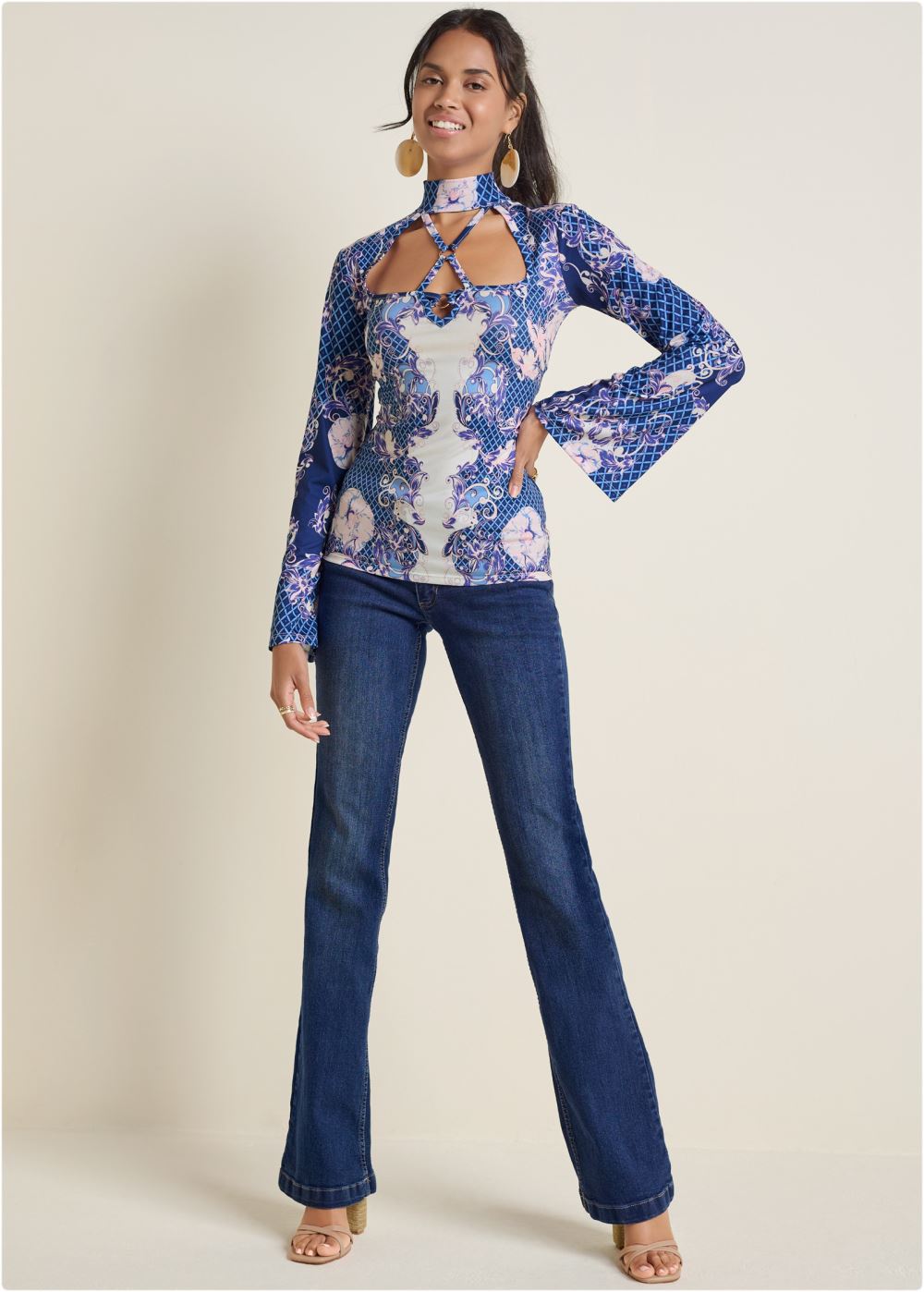 Venus Strappy Mock-Neck Top in Purple Multi