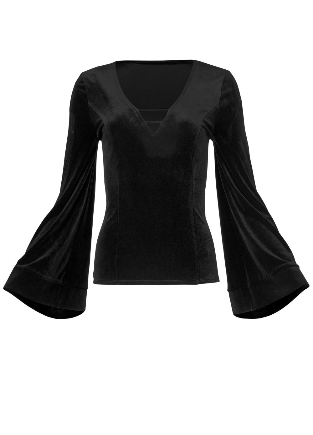 Venus Strappy V-Neck Velvet Top in Black