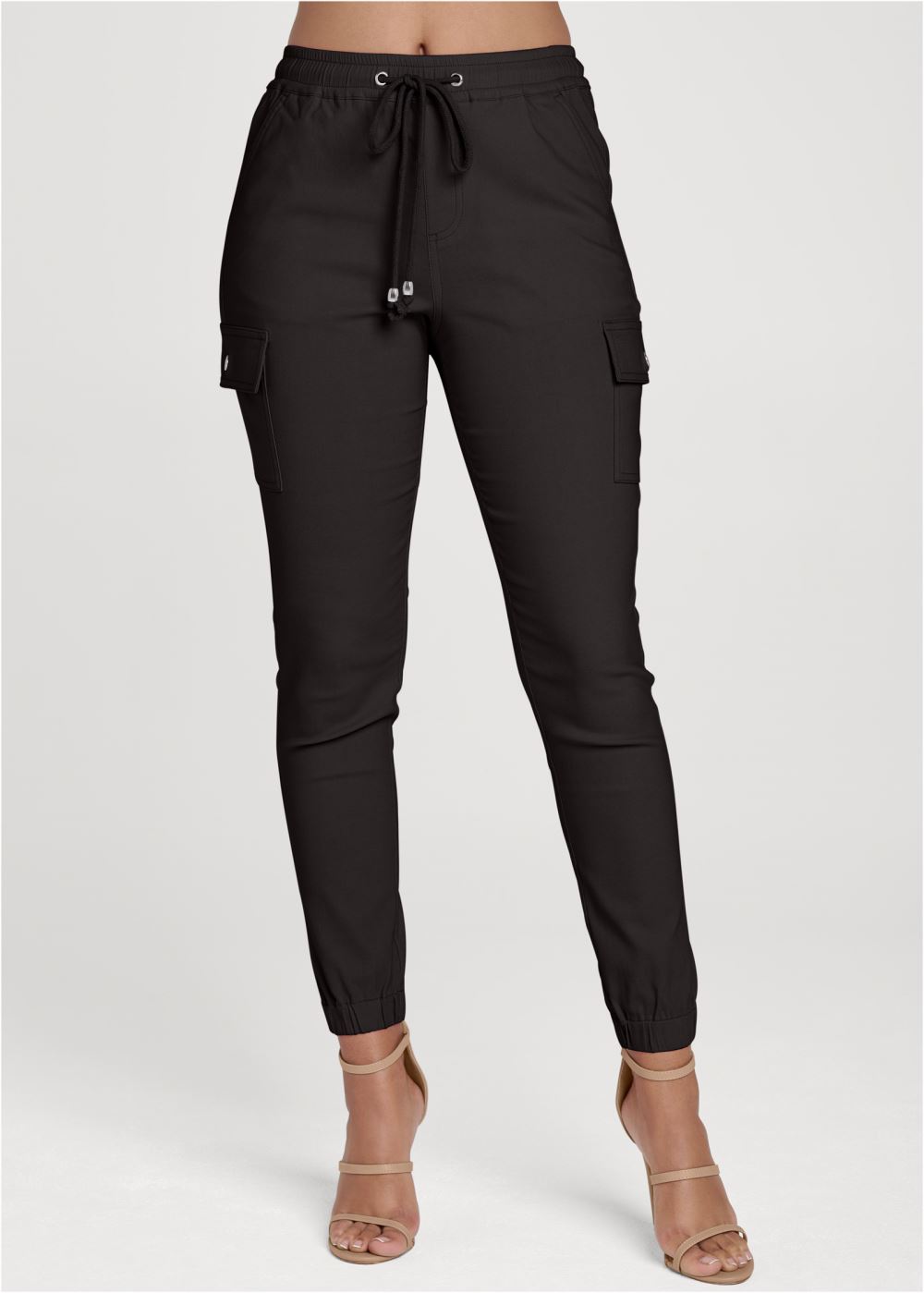 Venus Casual Pull-On Cargo Pants in Black