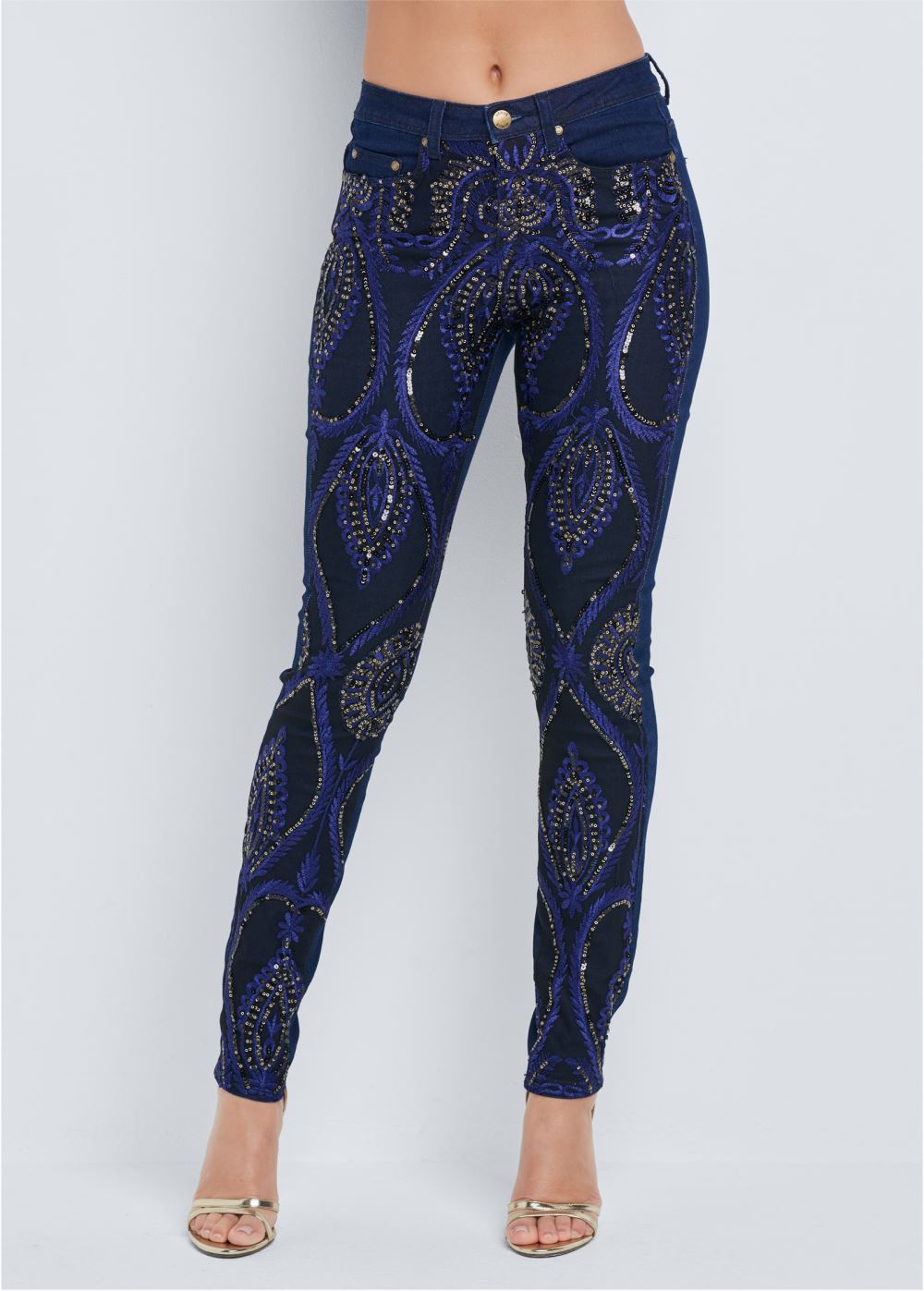 Venus Indigo Blue Beaded Skinny Jeans