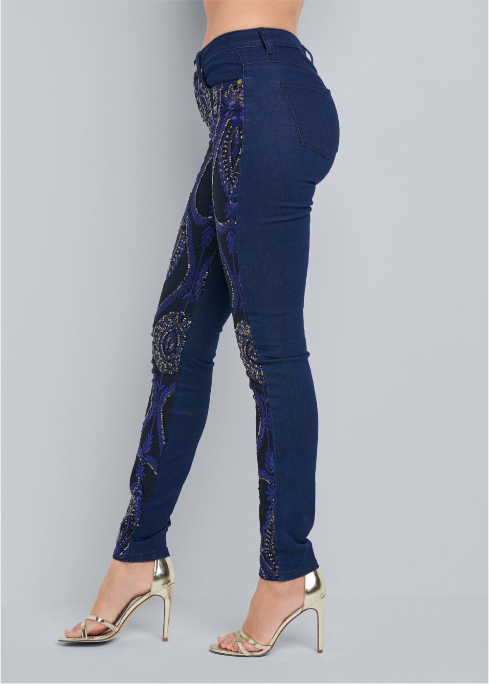 Venus Indigo Blue Beaded Skinny Jeans