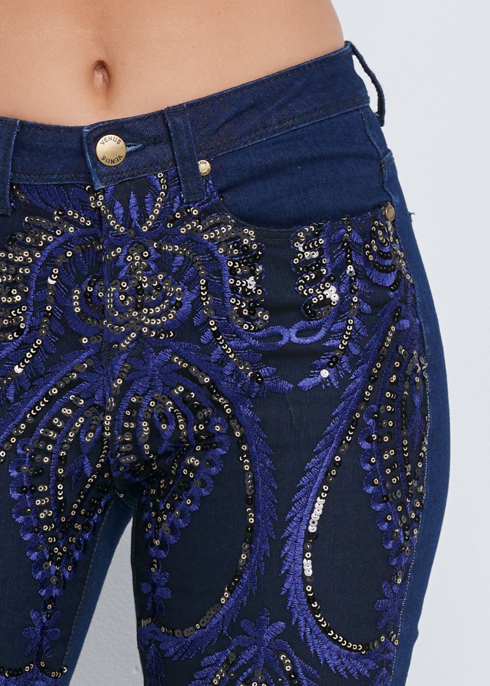 Venus Indigo Blue Beaded Skinny Jeans