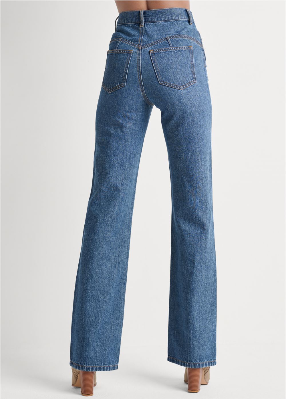 Venus Button Fly Relaxed Leg Jeans in Medium Wash