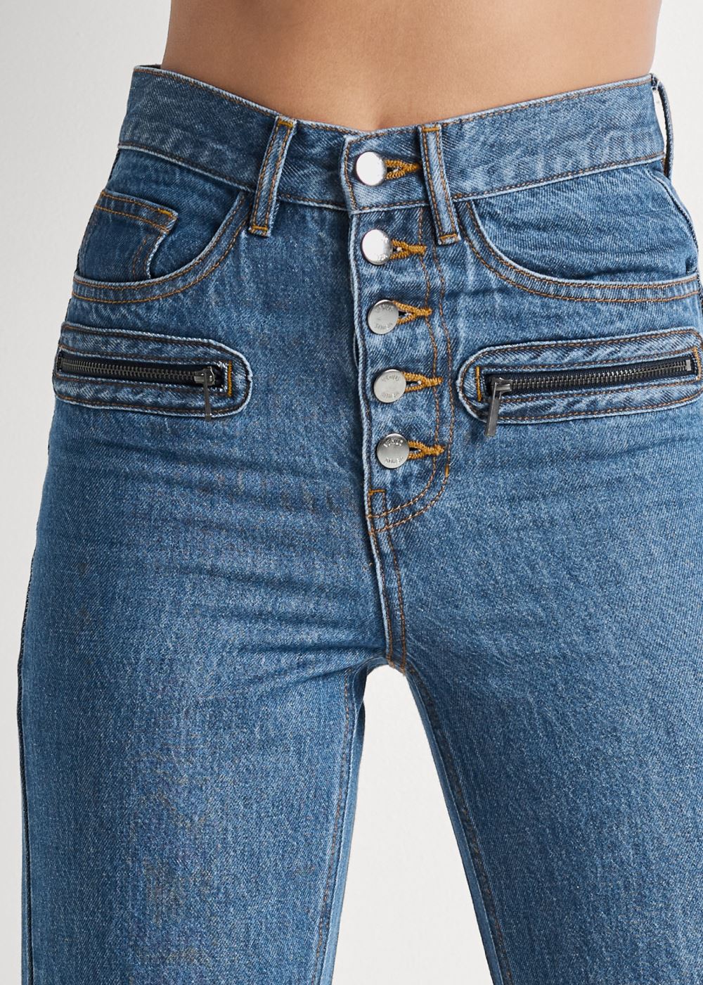 Venus Button Fly Relaxed Leg Jeans in Medium Wash