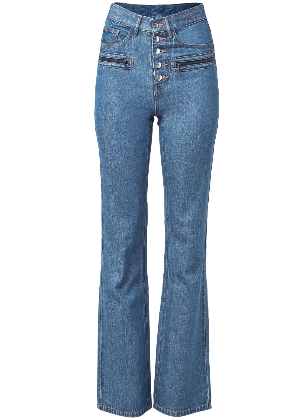 Venus Button Fly Relaxed Leg Jeans in Medium Wash
