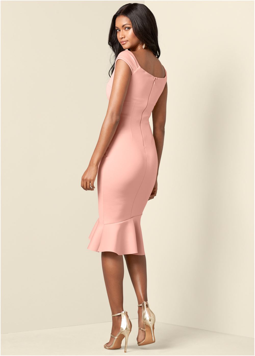 Venus Cap Sleeve Ruffle Detail Dress - Blush