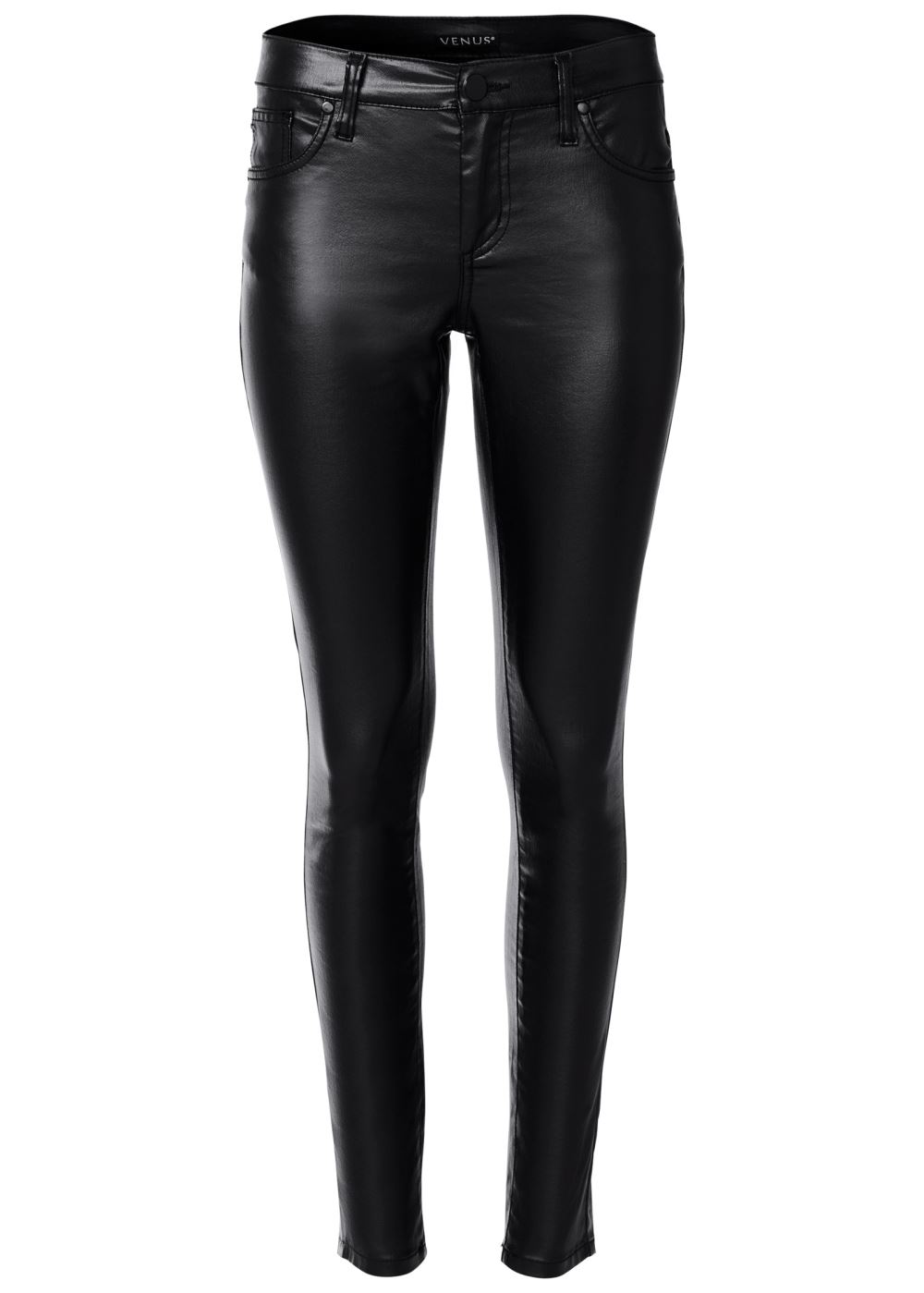 Venus 5-Pocket Faux-Leather Pants in Black