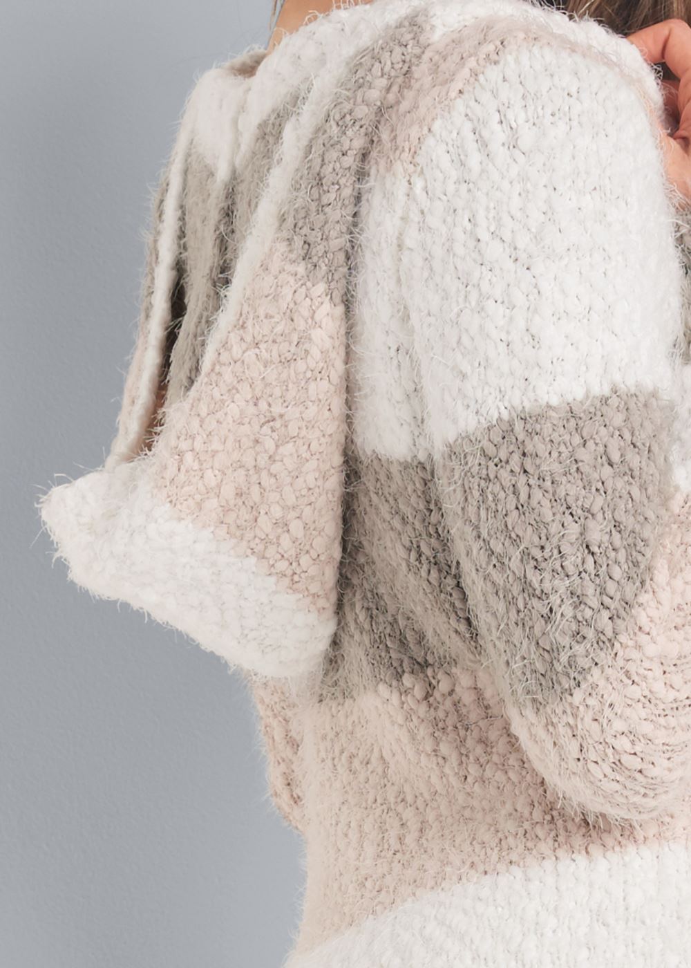 Venus VENUS | Cozy Striped Hooded Sweater in Blush Multi