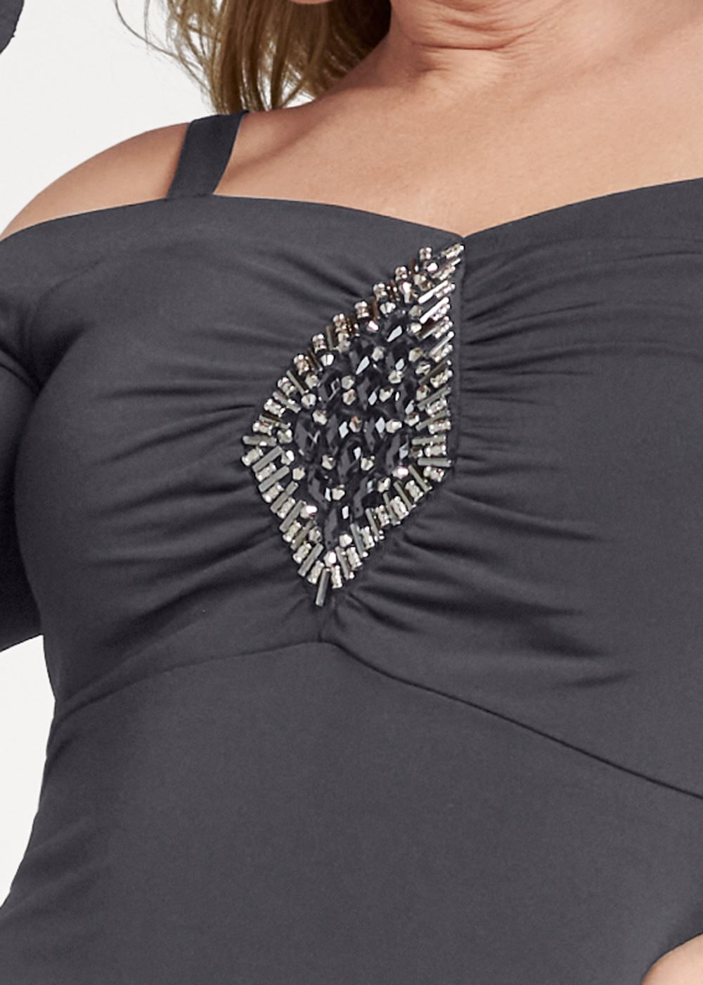 Venus Cold Shoulder Embellished Dress - Dark Grey