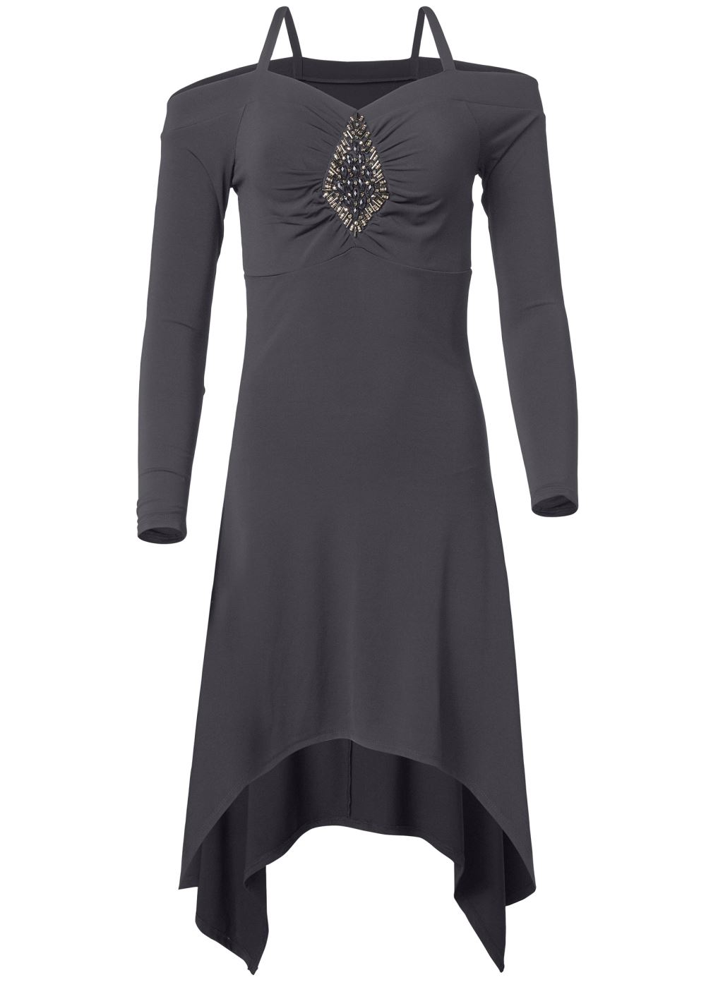Venus Cold Shoulder Embellished Dress - Dark Grey