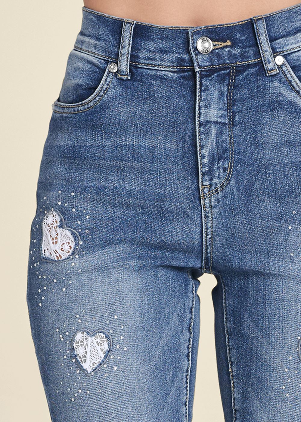 Venus Heart Patch Jeans in Medium Wash