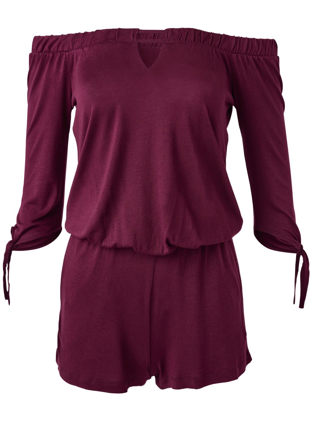 Venus Off-The-Shoulder Romper in Dark Red