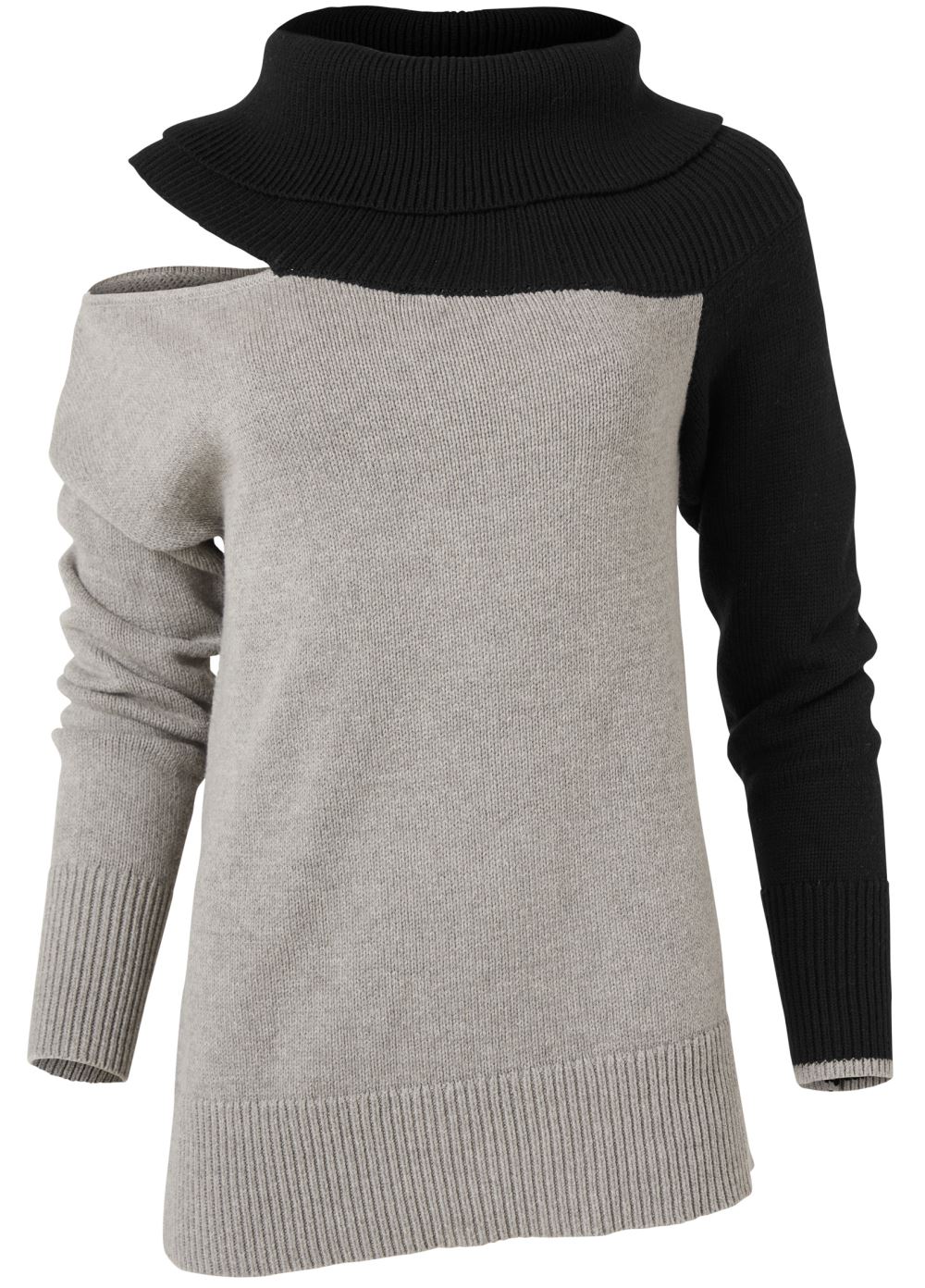 Venus VENUS | One-Shoulder Sweater in Grey & Black