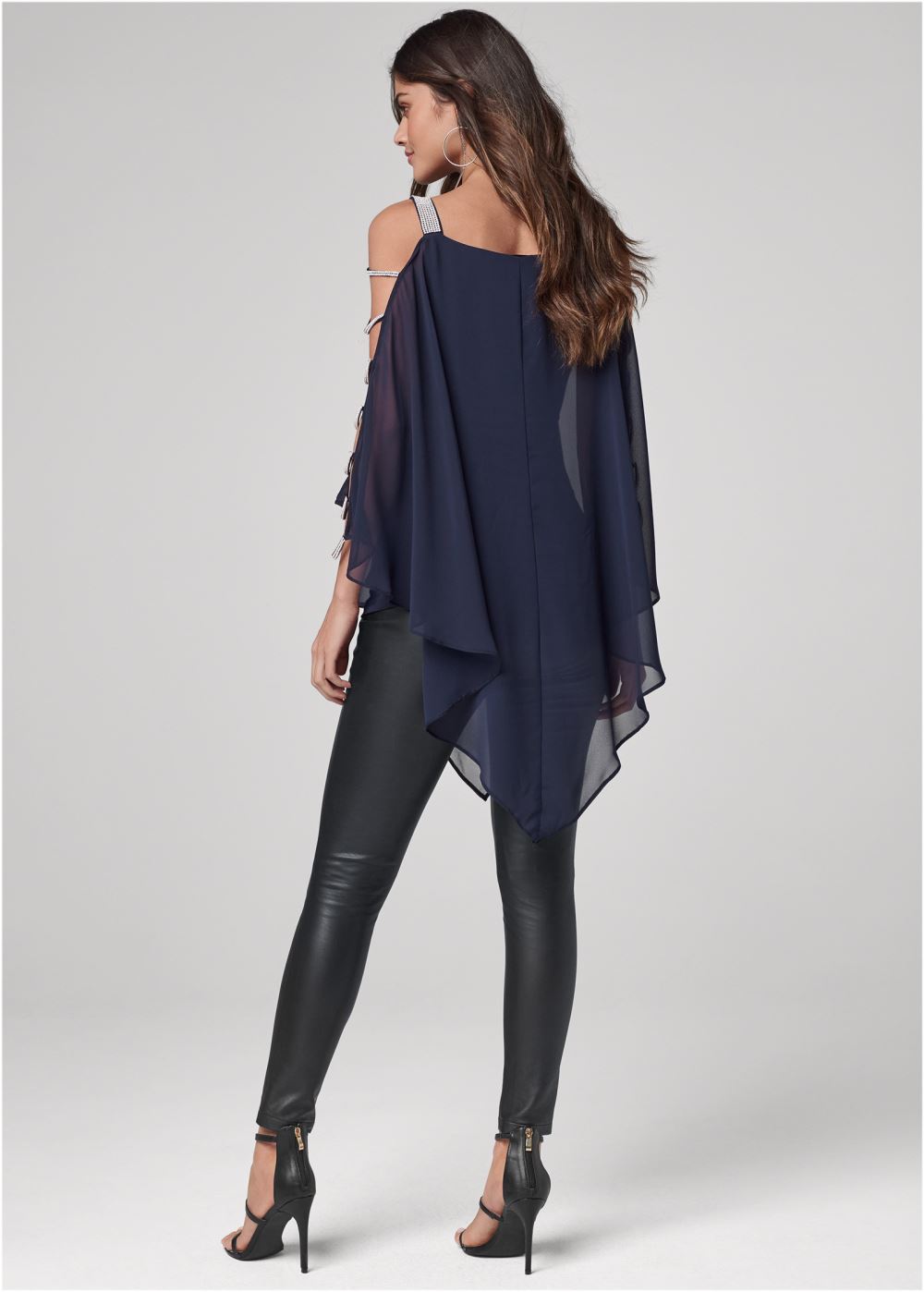 Venus Rhinestone Sleeve Detail Top in Navy