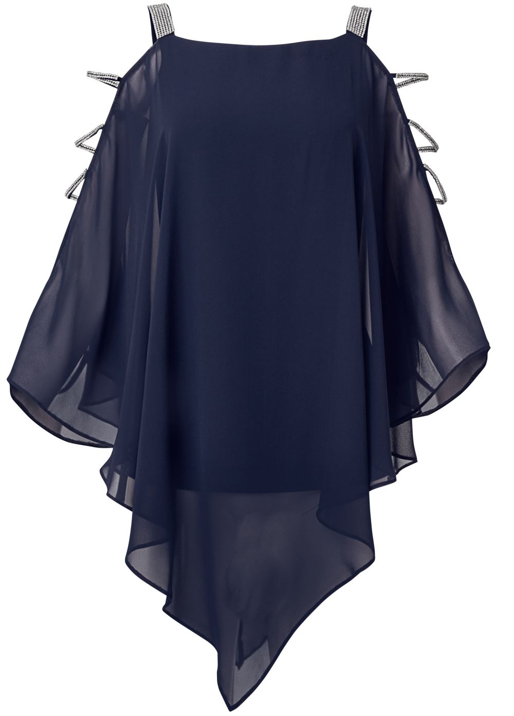 Venus Rhinestone Sleeve Detail Top in Navy