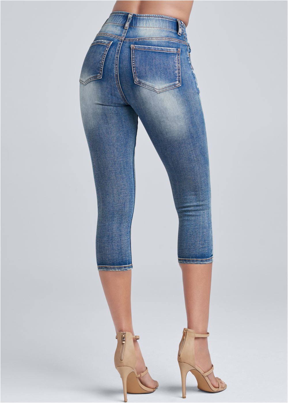 Venus Medium Wash ELASTIC WAISTBAND JEAN CAPRIS