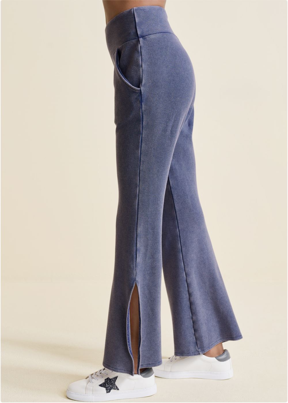 Venus Washed Slit Flare Leg Pants in Dark Blue