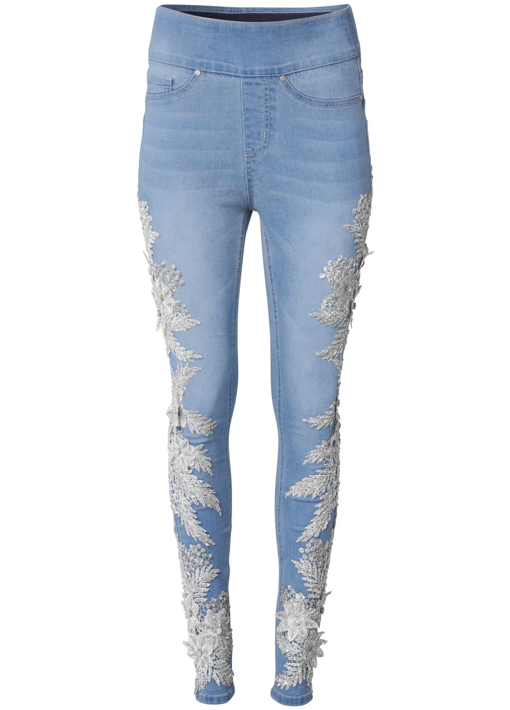 Venus Floral Embellished Jeggings in Light Wash