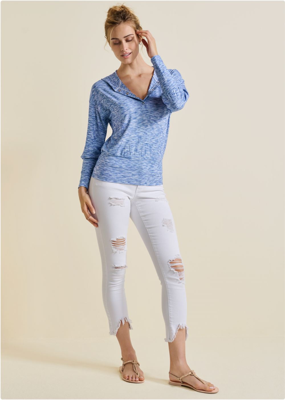 Venus Space Dye Rib Knit Hoodie in Blue Multi