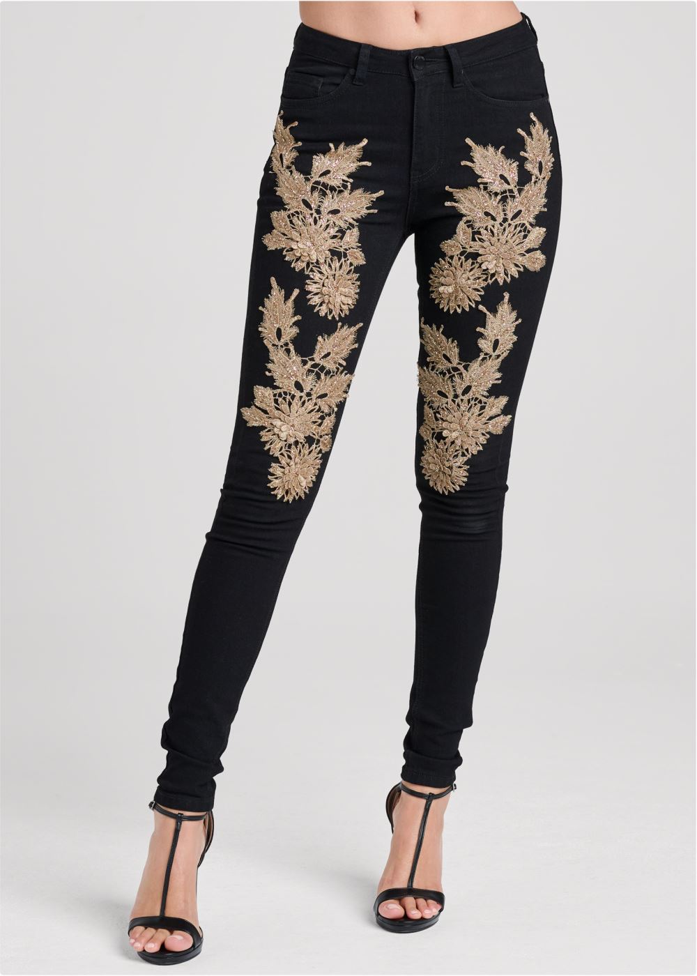 Venus Floral Embellished Jeans in Black Multi