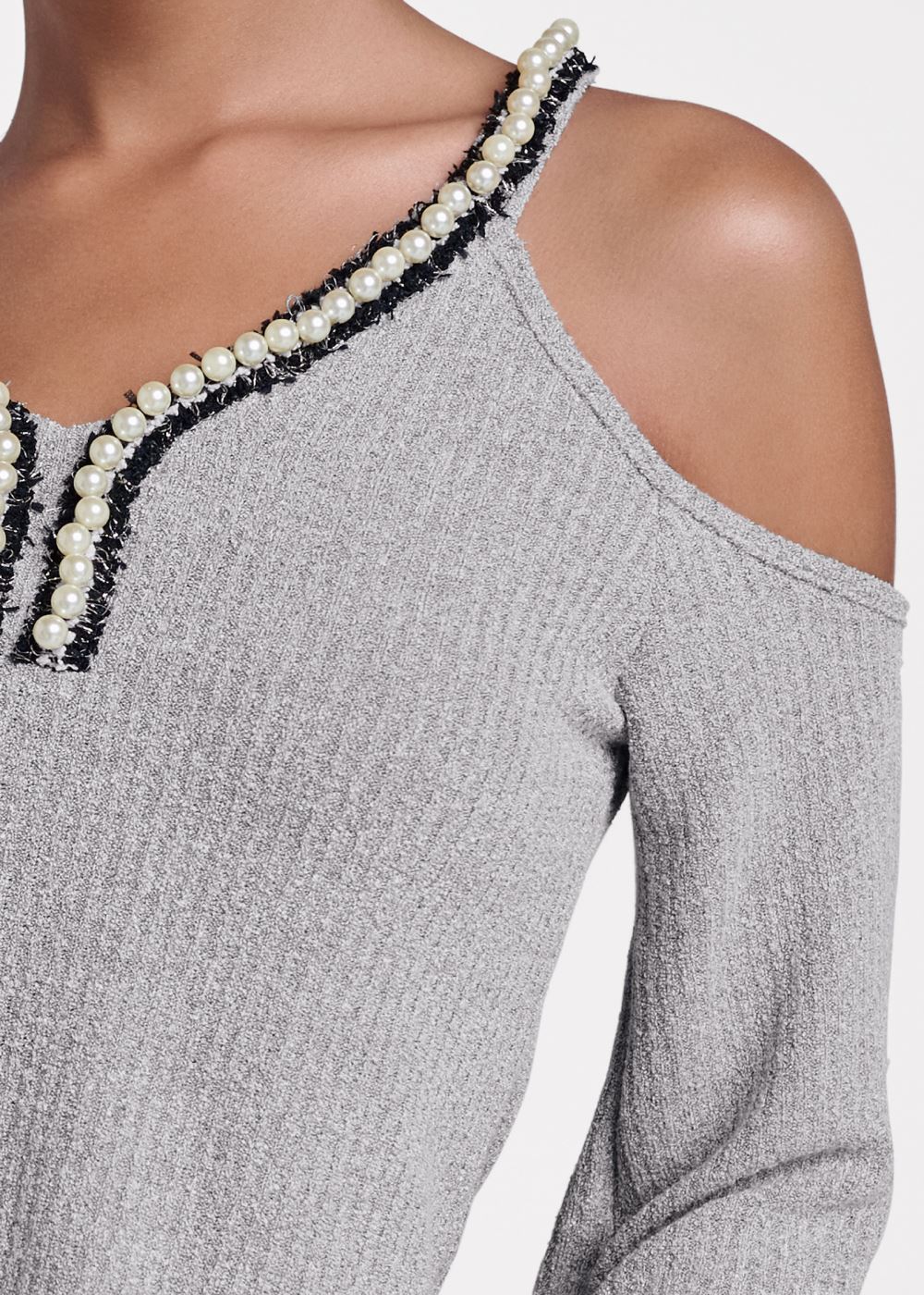 Venus Pearl Trim Bell Sleeve Top in Grey